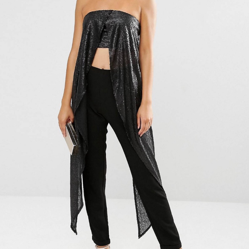 ASOS Lavish Alice Sequin Maxi Cape Crop Top